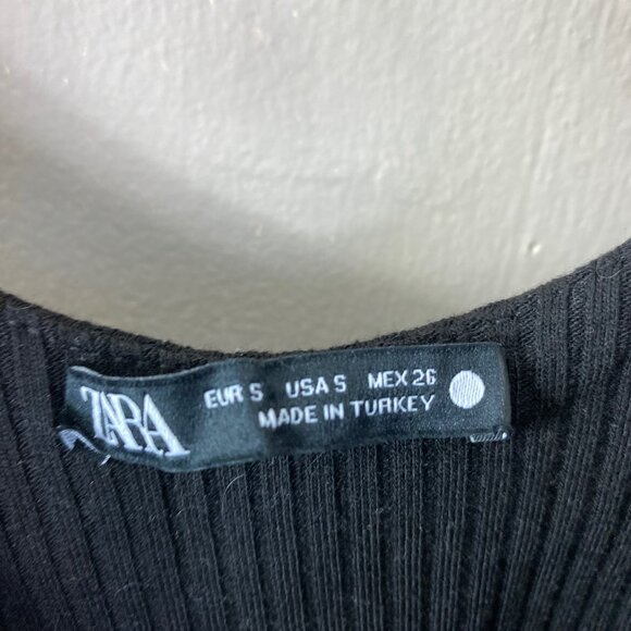 Zara Black Knit Ribbed Sweet Heart Neckline Bodysuit Top Size Small - Picture 4 of 10